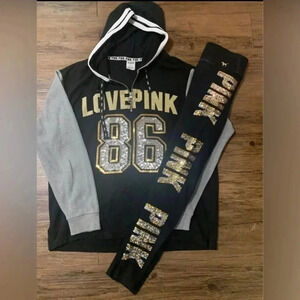 PINK VS BLING 86 HOODIE/ YOGA  LEGGINGS OUTFIT L